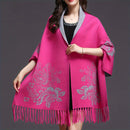 Double-sided Jacquard Cheongsam Shawl, Color-Blocked Fringed Cape Design, Autumn/Winter Fashion & Warmth Two-in-One Scarf(khaki)