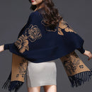 Double-sided Jacquard Cheongsam Shawl, Color-Blocked Fringed Cape Design, Autumn/Winter Fashion & Warmth Two-in-One Scarf(brown)