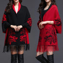 Double-sided Jacquard Cheongsam Shawl, Color-Blocked Fringed Cape Design, Autumn/Winter Fashion & Warmth Two-in-One Scarf(brown)