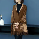 Double-sided Jacquard Cheongsam Shawl, Color-Blocked Fringed Cape Design, Autumn/Winter Fashion & Warmth Two-in-One Scarf(rose-carmine)