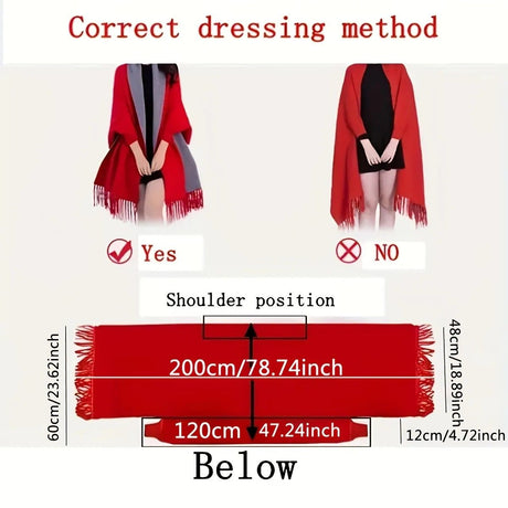 Double-sided Jacquard Cheongsam Shawl, Color-Blocked Fringed Cape Design, Autumn/Winter Fashion & Warmth Two-in-One Scarf(navy blue)
