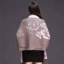 Double-sided Jacquard Cheongsam Shawl, Color-Blocked Fringed Cape Design, Autumn/Winter Fashion & Warmth Two-in-One Scarf(navy blue)