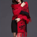 Double-sided Jacquard Cheongsam Shawl, Color-Blocked Fringed Cape Design, Autumn/Winter Fashion & Warmth Two-in-One Scarf(GREY)