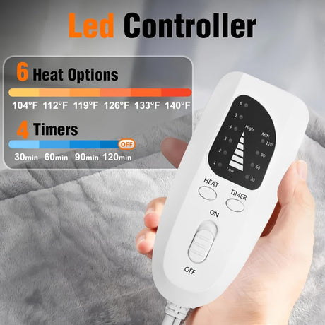 Dark grey This multifunctional electric heating pad: 6 temperature levels, 4 timer settings, magnetic interface, portable, machine washable, perfect for home relaxation and a warm gift.