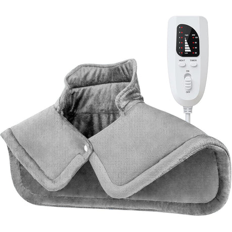 Dark grey This multifunctional electric heating pad: 6 temperature levels, 4 timer settings, magnetic interface, portable, machine washable, perfect for home relaxation and a warm gift.