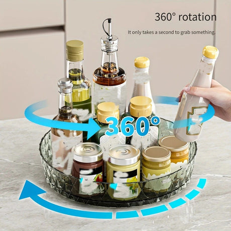 2PCS Acrylic Lazy Susan Organizer with Diamond Design | 360° Rotating Makeup & Vanity Tray | Modern Kitchen & Bathroom Storage（Transparent white）