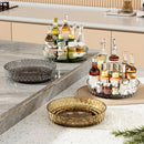 2PCS Acrylic Lazy Susan Organizer with Diamond Design | 360° Rotating Makeup & Vanity Tray | Modern Kitchen & Bathroom Storage（Transparent white）