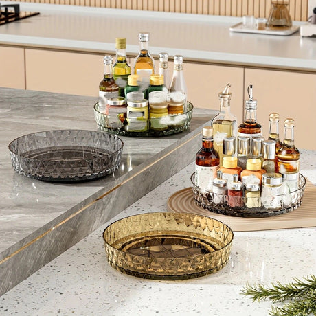 2PCS Acrylic Lazy Susan Organizer with Diamond Design | 360° Rotating Makeup & Vanity Tray | Modern Kitchen & Bathroom Storage（Transparent green）