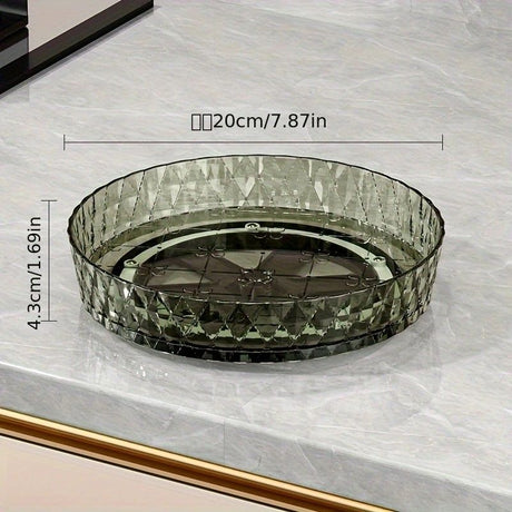 2PCS Acrylic Lazy Susan Organizer with Diamond Design | 360° Rotating Makeup & Vanity Tray | Modern Kitchen & Bathroom Storage（Transparent yellowish brown）