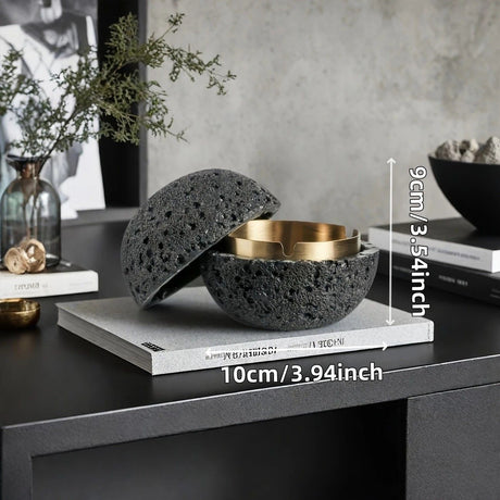 Nordic industrial style concrete ashtray, handcrafted with natural texture, detachable stainless steel bowl with anti-ash lid — easy to clean, durable, suitable for living rooms, bars, offices, ideal gift for Father’s Day, Christmas, housewarming.（Rock wh