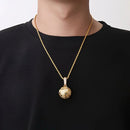 Football Hollow Pendant Necklace, Synthetic Zirconia Setting, Hip Hop Sporty Style, Trendy and Versatile.(golden)