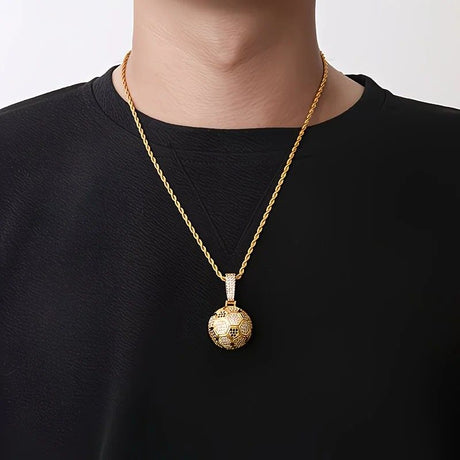 Football Hollow Pendant Necklace, Synthetic Zirconia Setting, Hip Hop Sporty Style, Trendy and Versatile.(silver)