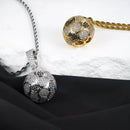 Football Hollow Pendant Necklace, Synthetic Zirconia Setting, Hip Hop Sporty Style, Trendy and Versatile.(silver)