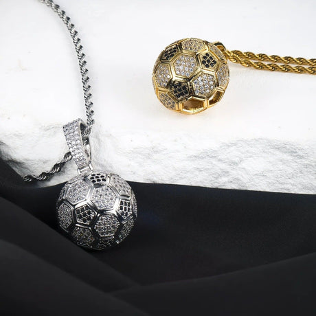 Football Hollow Pendant Necklace, Synthetic Zirconia Setting, Hip Hop Sporty Style, Trendy and Versatile.(silver)