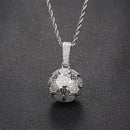 Football Hollow Pendant Necklace, Synthetic Zirconia Setting, Hip Hop Sporty Style, Trendy and Versatile.(silver)