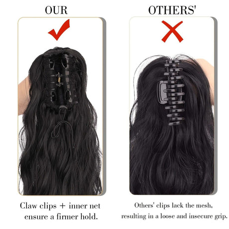 Water wave curly hair clip-in ponytail wig, made of high-heat-resistant synthetic material. Perfect for daily wear to add volume, ideal for holiday celebrations and Halloween parties.(BLACK)