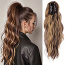 Water wave curly hair clip-in ponytail wig, made of high-heat-resistant synthetic material. Perfect for daily wear to add volume, ideal for holiday celebrations and Halloween parties.（Mixed color 4H27）