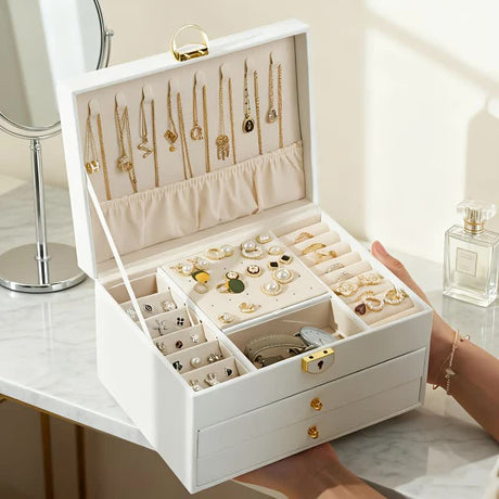 BLACK Multi - layer Jewelry Storage Box: Velvet Lining, Three - layer Zoning, Double - drawer Storage for Accessories