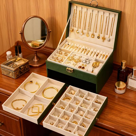 BLACK Multi - layer Jewelry Storage Box: Velvet Lining, Three - layer Zoning, Double - drawer Storage for Accessories