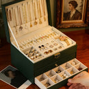 Dark green Multi - layer Jewelry Storage Box: Velvet Lining, Three - layer Zoning, Double - drawer Storage for Accessories