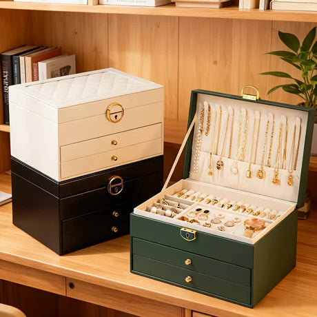 Dark green Multi - layer Jewelry Storage Box: Velvet Lining, Three - layer Zoning, Double - drawer Storage for Accessories