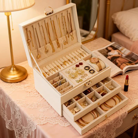 Pink Multi - layer Jewelry Storage Box: Velvet Lining, Three - layer Zoning, Double - drawer Storage for Accessories