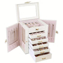 Women's Multi-functional Jewelry Box: Built-in Mirror, Multi-layer Drawer Storage, Side Hooks to Prevent Tangling and Protect Accessories.black