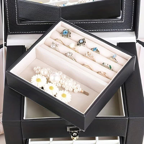 Women's Multi-functional Jewelry Box: Built-in Mirror, Multi-layer Drawer Storage, Side Hooks to Prevent Tangling and Protect Accessories.White