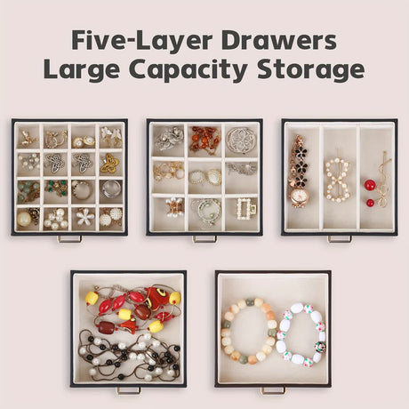 Women's Multi-functional Jewelry Box: Built-in Mirror, Multi-layer Drawer Storage, Side Hooks to Prevent Tangling and Protect Accessories.White