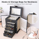Women's Multi-functional Jewelry Box: Built-in Mirror, Multi-layer Drawer Storage, Side Hooks to Prevent Tangling and Protect Accessories.White