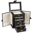 Women's Multi-functional Jewelry Box: Built-in Mirror, Multi-layer Drawer Storage, Side Hooks to Prevent Tangling and Protect Accessories.White