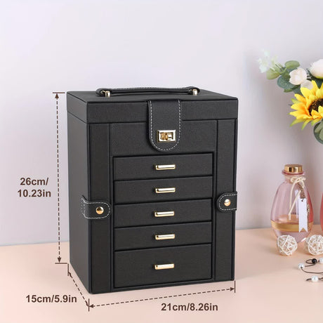 Women's Multi-functional Jewelry Box: Built-in Mirror, Multi-layer Drawer Storage, Side Hooks to Prevent Tangling and Protect Accessories.White