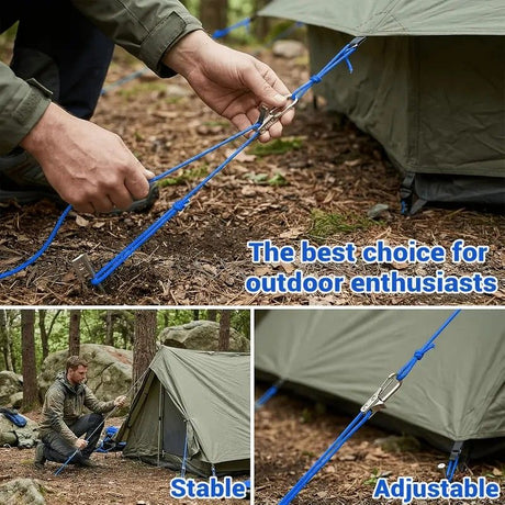 12-Piece Outdoor Tent Guyline Tensioner Kit, Dual-Row Buckle Brass Roller, Rebound Self-Locking Sturdy Windproof