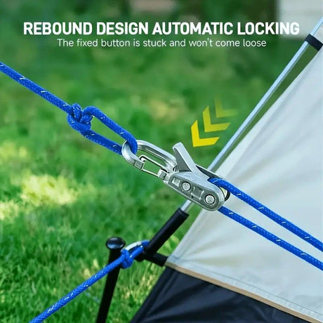 12-Piece Outdoor Tent Guyline Tensioner Kit, Dual-Row Buckle Brass Roller, Rebound Self-Locking Sturdy Windproof