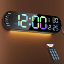 13.7" Large LED Digital Wall Clock - Auto Dimming, Temperature Display, Ideal for Bedroom & Office(5502BLUE)