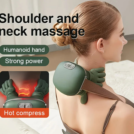 USB Heated Neck, Shoulder, and Back Massager – 6D Simulated Human-Hand Deep Kneading Technology, Multi-Part Massage for Neck, Shoulders, Back, and Legs, Relieving Office Fatigue and Muscle Tension Caused by Prolonged Sitting