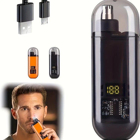 Electric nose hair trimmer, fashionable mini portable, wireless USB charging, suitable for both men and women, super easy-to-use nose hair trimmer.black