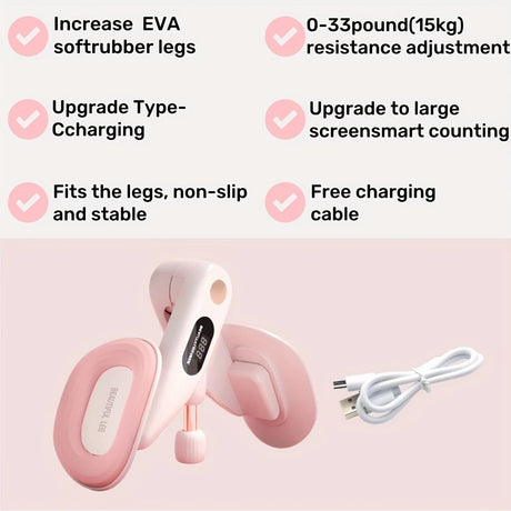 Smart Counting Buttocks and Leg Trainer. Adjustable resistance for precise activation of glute and inner thigh muscles. Features anti-slip design—your essential home fitness tool for body shaping, effortlessly tracking workout repetitions.（PINK)