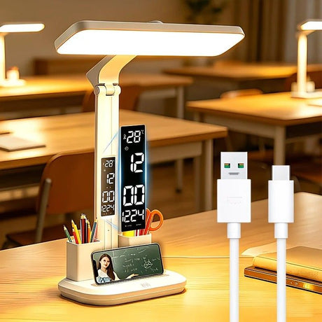 Multifunctional Smart Eye Protection Desk Lamp, integrating lighting, digital display, and storage in one, with multi-angle adjustment, eye-friendly and practical./11 rechargeable 2000mah