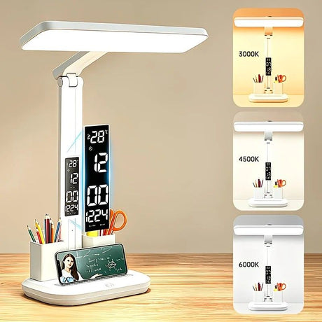 Multifunctional Smart Eye Protection Desk Lamp, integrating lighting, digital display, and storage in one, with multi-angle adjustment, eye-friendly and practical./11 rechargeable 2000mah