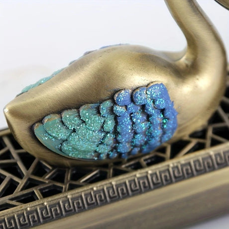Swan Lake Double-Layer Incense Burner, Dual-Purpose Design, Deep Blue-Gold Swan, Auspicious Tea & Study Decoration