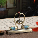 Swan Lake Double-Layer Incense Burner, Dual-Purpose Design, Deep Blue-Gold Swan, Auspicious Tea & Study Decoration