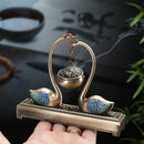 Swan Lake Double-Layer Incense Burner, Dual-Purpose Design, Deep Blue-Gold Swan, Auspicious Tea & Study Decoration
