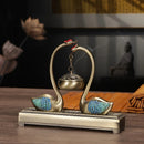 Swan Lake Double-Layer Incense Burner, Dual-Purpose Design, Deep Blue-Gold Swan, Auspicious Tea & Study Decoration