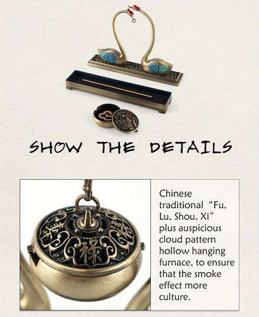 Swan Lake Double-Layer Incense Burner, Dual-Purpose Design, Deep Blue-Gold Swan, Auspicious Tea & Study Decoration