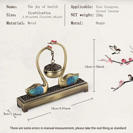 Swan Lake Double-Layer Incense Burner, Dual-Purpose Design, Deep Blue-Gold Swan, Auspicious Tea & Study Decoration