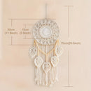 Bohemian Handwoven Wooden Bead Leaf Round Tapestry: Cotton Lace Hollow Tassel, Natural Healing Wall Decoration/sandy beige