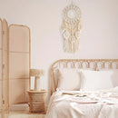 Bohemian Handwoven Wooden Bead Leaf Round Tapestry: Cotton Lace Hollow Tassel, Natural Healing Wall Decoration/sandy beige