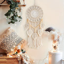 Bohemian Handwoven Wooden Bead Leaf Round Tapestry: Cotton Lace Hollow Tassel, Natural Healing Wall Decoration/sandy beige