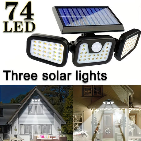 74 LED Solar Motion Sensor Light with Movement Detection, 3 Brightness Modes Outdoor Wall Lamp, Suitable for Front Door, Yard, Garage, Terrace.